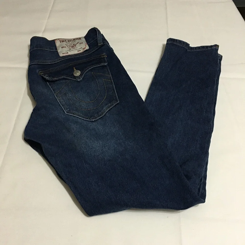 True Religion Rocco Relaxed Skinny Jeans Mens Size 30 Dark Wash Blue Flap Pocket